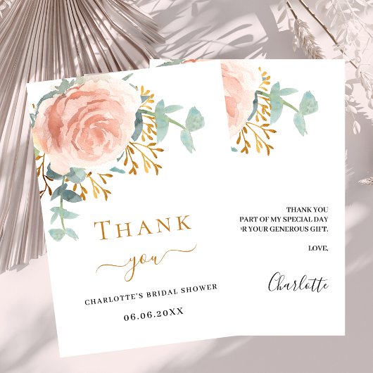 Roos goud bloemengroen Vrijgezellenfeest Bedankkaart