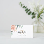 Roos goud bloemenmonogram QR code Visitekaartje (Staand voorkant)