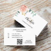 Roos goud bloemenmonogram QR code Visitekaartje
