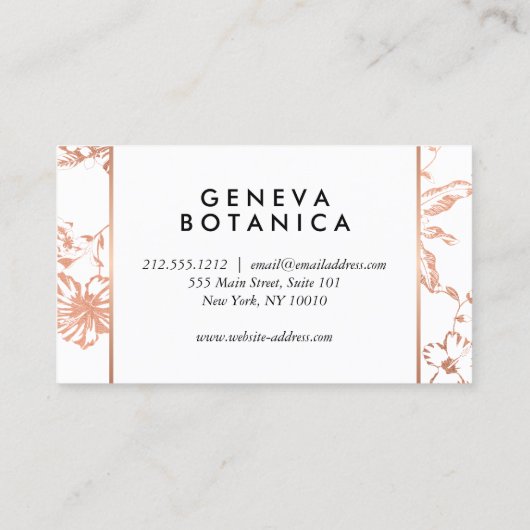 Roos Goud Bloemenpatroon op Witte Designer Visitekaartje (Achterkant)