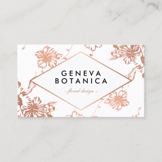  Roos Goud Bloemenpatroon op Witte Designer Visitekaartje (Voorkant)