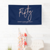 Roos goud & Blue 50th Birthday Party banner (Insitu)