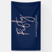 Roos goud & Blue 50th Birthday Party banner (Verticaal)