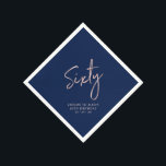 Roos goud & Blue 60th Adult 60th Birthday Party Servet<br><div class="desc">Deze aangepaste papieren servet voegt een stijlvol detail toe aan de viering van je 60ste verjaardag. Dit 60e verjaardagsservet-ontwerp biedt eenvoudig chic roos Gold met de letters "60" met aangepaste tekst. De gelijke uitnodigingen en partijbenodigdheden zijn beschikbaar in mijn winkel BaraBomDesign.</div>
