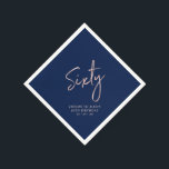 Roos goud & Blue 60th Adult 60th Birthday Party Servet<br><div class="desc">Deze aangepaste papieren servet voegt een stijlvol detail toe aan de viering van je 60ste verjaardag. Dit 60e verjaardagsservet-ontwerp biedt eenvoudig chic roos Gold met de letters "60" met aangepaste tekst. De gelijke uitnodigingen en partijbenodigdheden zijn beschikbaar in mijn winkel BaraBomDesign.</div>