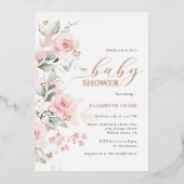 Roos goud Blush Bloemen Vlinder Baby shower Folie Uitnodiging (Voorkant)