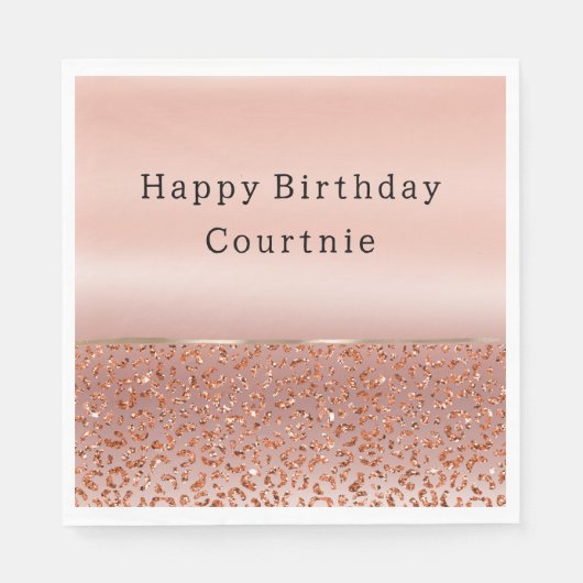 Roos Goud Blush Glam Glitter Luipaard Servet (Voorkant)