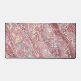 Roos Goud & Blush Glitter Holografisch Opal Marmer Bureaumat
