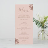 Roos Goud Blush Roze Bloemen Elegant Bruiloft Menu (Staand voorkant)