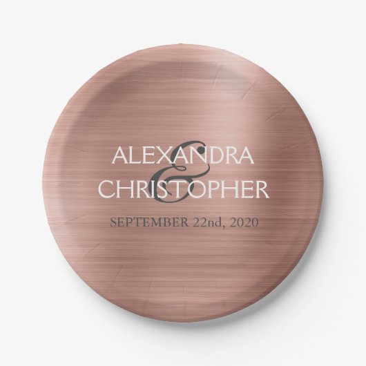 Roos Goud - Blush Roze Folie Moderne bruiloft Papieren Bordje (Voorkant)