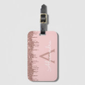 Roos Goud Blush Roze Glitter Sparkle Monogram Bagagelabel (Voorkant (verticaal))