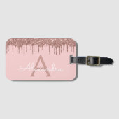 Roos Goud Blush Roze Glitter Sparkle Monogram Bagagelabel (Voorkant (horizontaal))