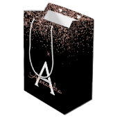 Roos Goud Blush Roze Glitter Sparkle Monogram Medium Cadeauzakje (Achterkant Gekanteld)