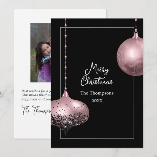 Roos Goud & Blush Roze Kerstballen Kerst Feestdagenkaart (Voorkant / Achterkant)