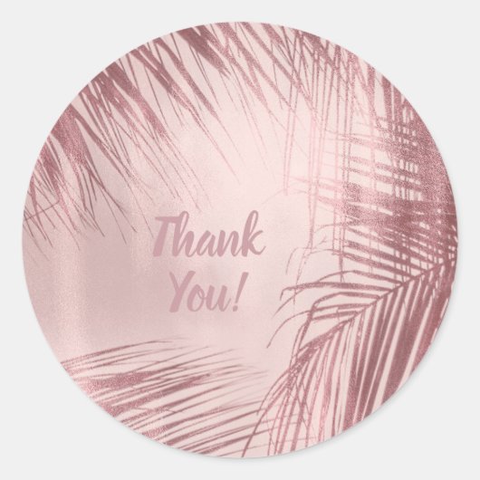 Roos Goud Blush Roze Palmbomen Tropische bruiloft Ronde Sticker (Voorkant)
