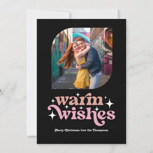 Roos Goud & Blush Roze Retro Kerstfoto Feestdagenkaart (Voorkant)