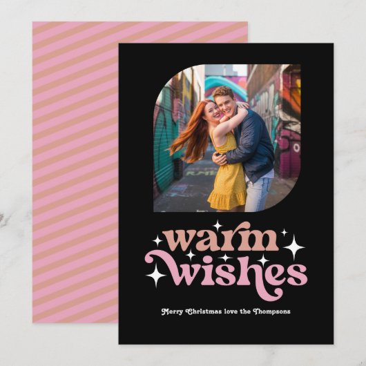 Roos Goud & Blush Roze Retro Kerstfoto Feestdagenkaart (Voorkant / Achterkant)