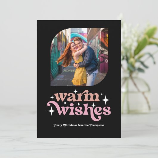 Roos Goud & Blush Roze Retro Kerstfoto Feestdagenkaart (Staand voorkant)