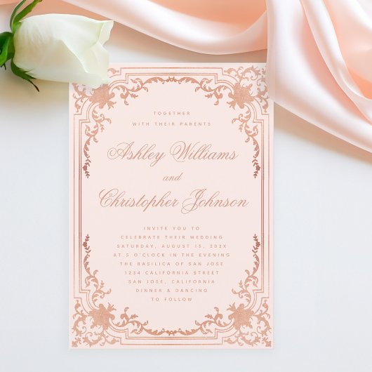  Roos Goud Blush Roze  Script Bruiloft Kaart