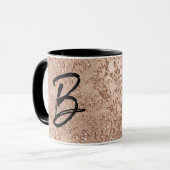 Roos Goud Blush Roze Sparkle Crackle Monogrammed Mok (Voorkant links)