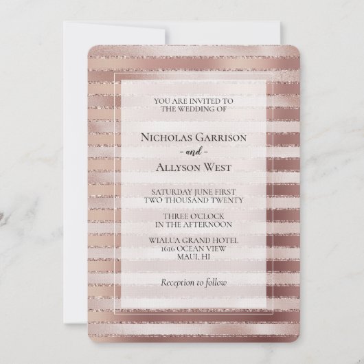 Roos Goud Blush Roze Strepen Glitz Bruiloft Kaart (Voorkant)