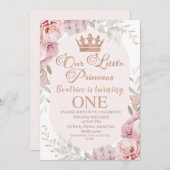 Roos Goud Boho Bloemen Prinses 1e Verjaardag Kaart (Voorkant / Achterkant)