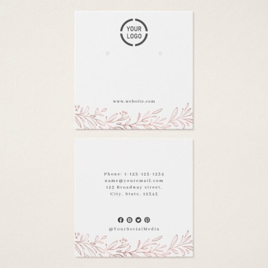 Roos goud botanisch aangepast logo oorscherm vierkante visitekaartjes (Voorkant /achterkant)