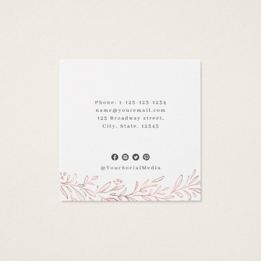 Roos goud botanisch aangepast logo oorscherm vierkante visitekaartjes (Achterkant)