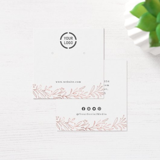 Roos goud botanisch aangepast logo oorscherm vierkante visitekaartjes (Bureau)