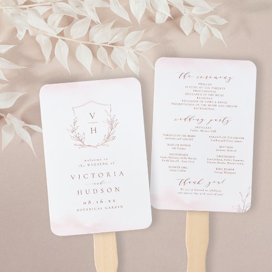 Roos goud botanische crème monogram bruiloft progr handwaaier