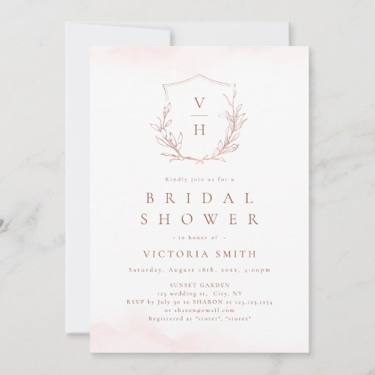 Roos goud botanische kreeft monogram vrijgezellenf kaart (Voorkant)