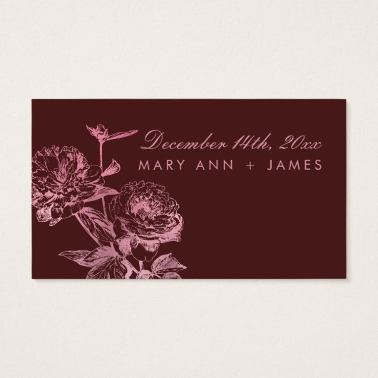 Roos Goud Bourgogne Bloemen Bruiloft Drink Voucher Visitekaartje (Achterkant)