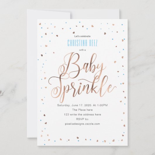 Roos goud, Boy, Modern, Baby Sprinkle Invitation Kaart (Voorkant)