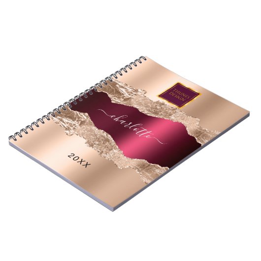 Roos goud burgundy agate marmer business logo notitieboek (Linkerzijde)
