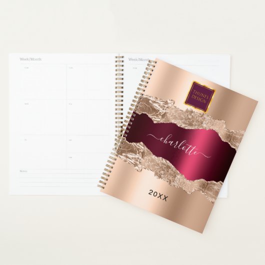 Roos goud burgundy agate marmer business logo planner (Display)