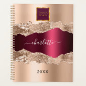 Roos goud burgundy agate marmer business logo planner (Voorkant)