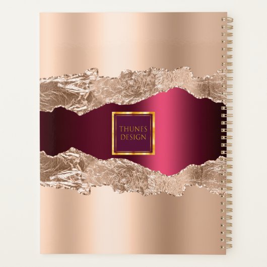 Roos goud burgundy agate marmer business logo planner (Achterkant)