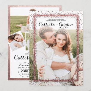 Roos Goud Confetti Border Fotocollage Wedding Kaart