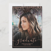 Roos goud confetti border script foto afstuderen kaart (Voorkant)