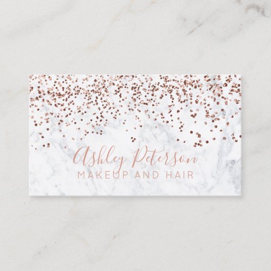 Roos goud confetti marble hair makeup typografie visitekaartje (Voorkant)