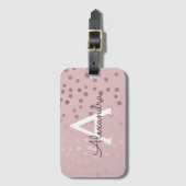 Roos Goud Confetti Monogram Naam en Initiaal Bagagelabel (Voorkant (verticaal))
