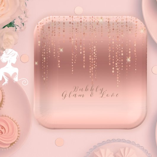 Roos Goud Confetti Vrijgezellenfeest Papieren Bordje