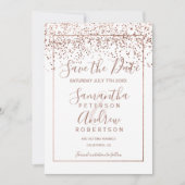 Roos goud confetti white save the date bruiloft (Voorkant)