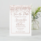 Roos goud confetti white save the date bruiloft (Staand voorkant)