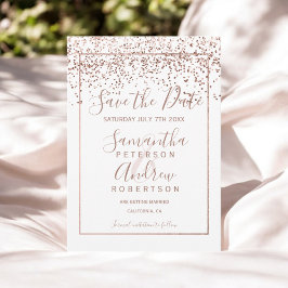 Roos goud confetti white save the date bruiloft