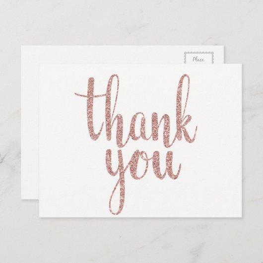 Roos goud dank u briefkaarten, glitter briefkaart (Voorkant / Achterkant)
