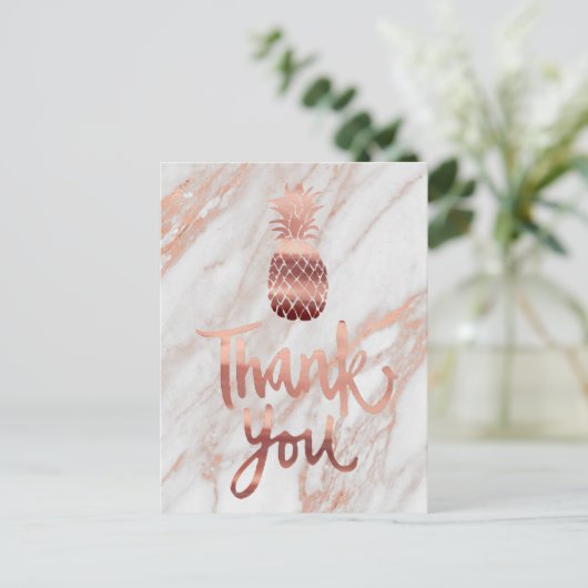roos goud dank u kalligrafie ananas briefkaart (Staand voorkant)