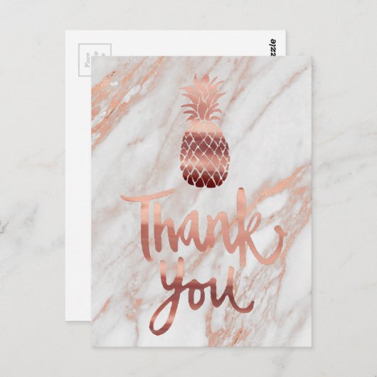 roos goud dank u kalligrafie ananas briefkaart (Voorkant / Achterkant)