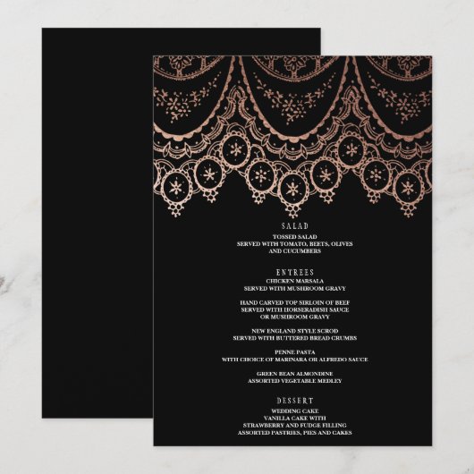 Roos Goud Delicate Kant Bruiloft Menu (Voorkant / Achterkant)