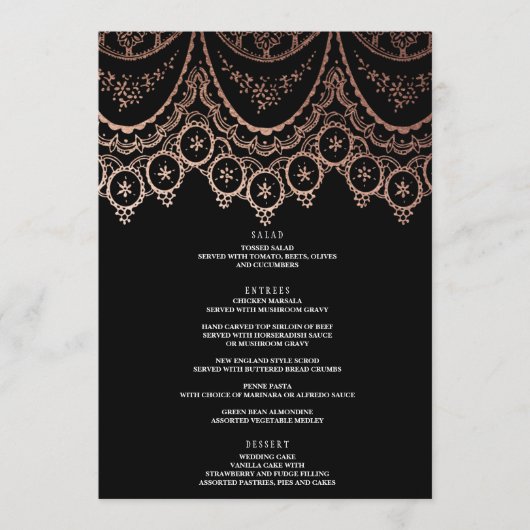 Roos Goud Delicate Kant Bruiloft Menu (Voorkant)